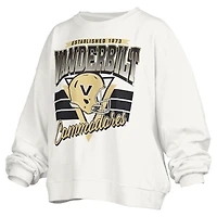 Women's Pressbox White Vanderbilt Commodores Janice Retro Logo Oversized Pullover Sweatshirt