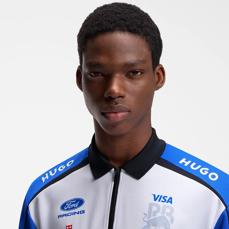 Polo Hugo Boss blanc VCARB 2026 Team à col zippé pour homme