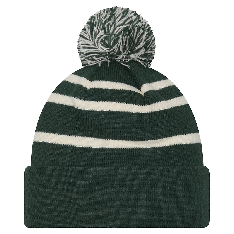 Men's New Era Green VCARB Striped Sport Cuffed Knit Hat with Pom