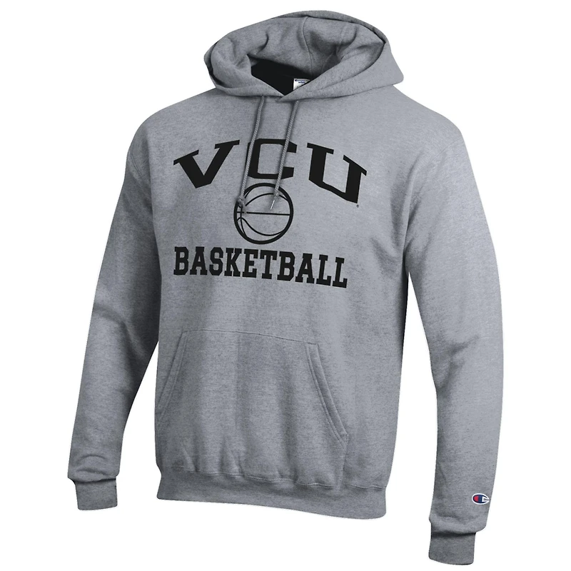 Men's Champion  Gray VCU Rams Icon Logo Basketball Eco Powerblend Pullover Hoodie