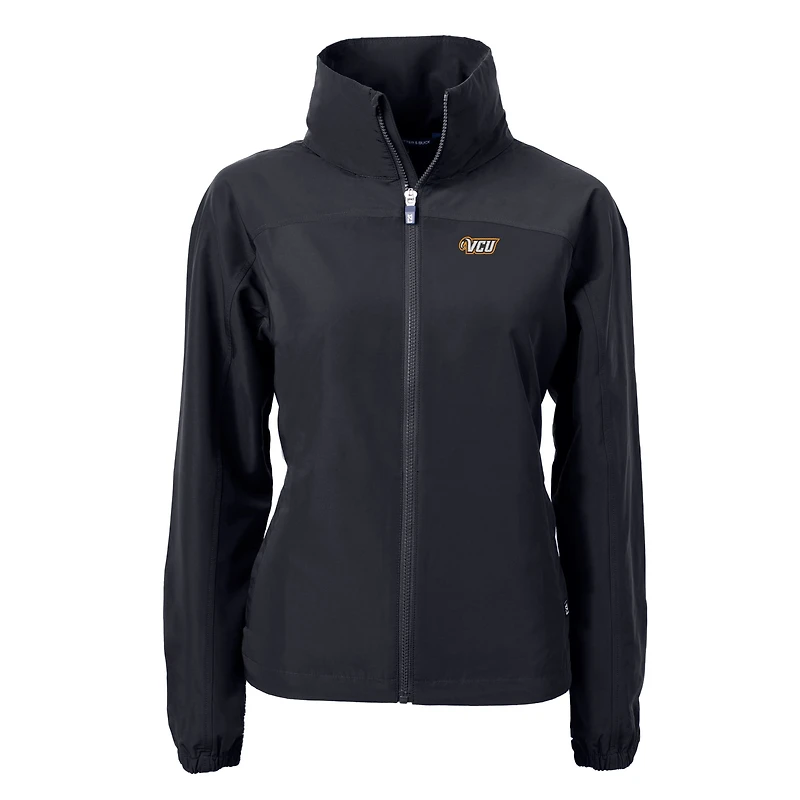 Women's Cutter & Buck  Black VCU Rams Charter Eco Recycled Full-Zip Jacket