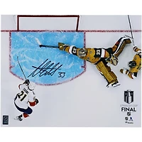 Photo autographiée d'Adin Hill, des Golden Knights de Vegas, lors du premier arrêt du match final de la Coupe Stanley 2023 (40,6 x 50,8 cm).