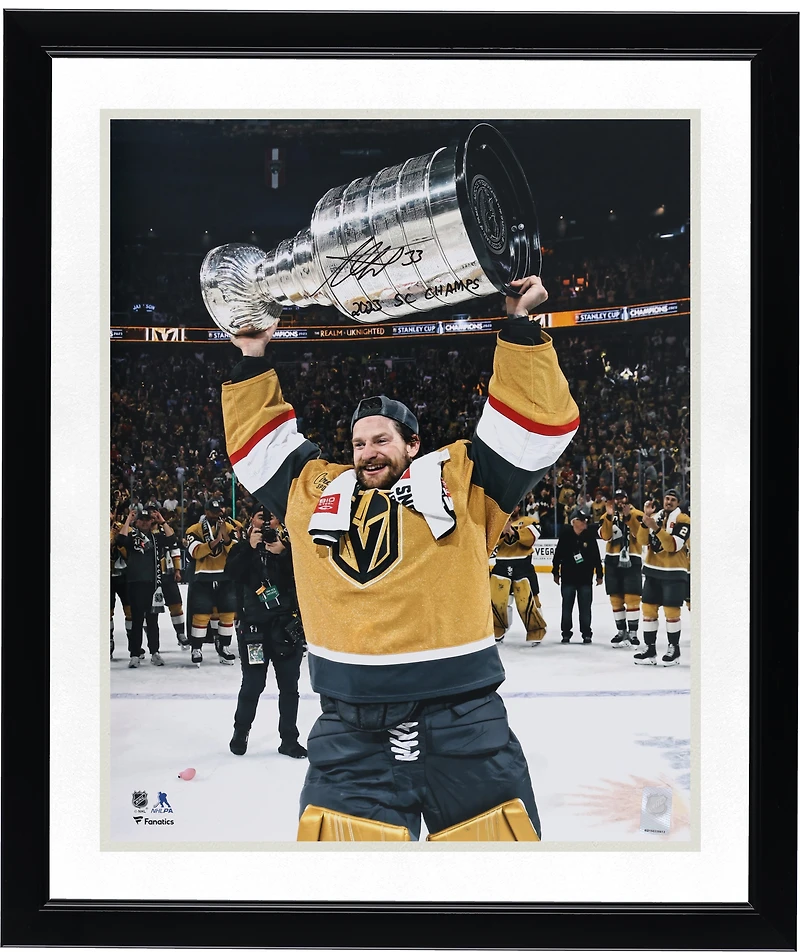 Adin Hill Vegas Golden Knights Autographed 2023 Stanley Cup Champions 16" x 20" Raising Cup Photograph with "2023 SC Champs" Inscription