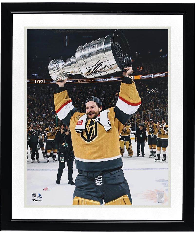 Adin Hill Vegas Golden Knights Autographed 2023 Stanley Cup Champions 16" x 20" Raising Cup Photograph