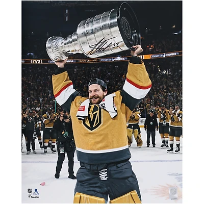 Adin Hill Vegas Golden Knights Autographed 2023 Stanley Cup Champions 16" x 20" Raising Cup Photograph