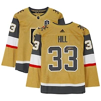 Maillot authentique adidas doré autographié par Adin Hill Vegas Golden Knights avec patch de la Coupe Stanley