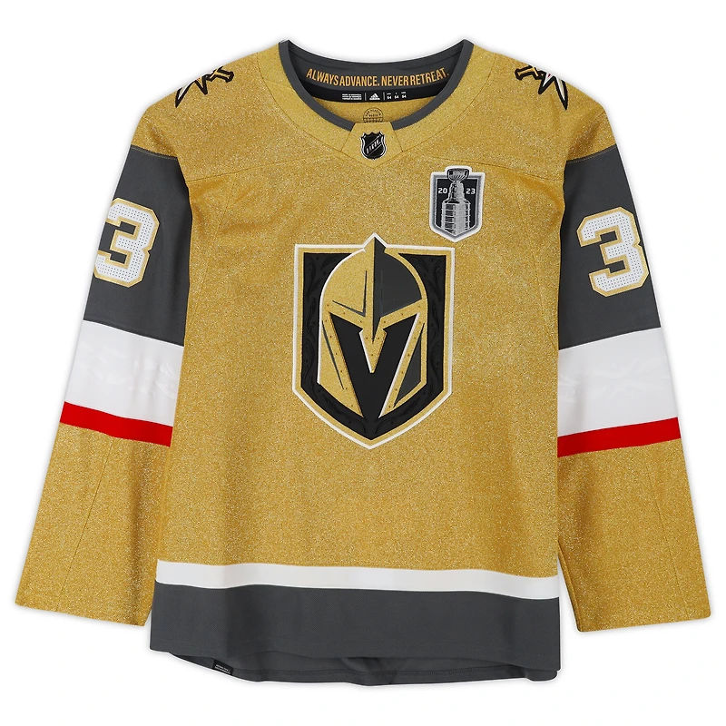 Maillot authentique adidas doré autographié par Adin Hill Vegas Golden Knights avec patch de la Coupe Stanley