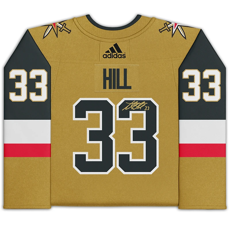 Maillot authentique adidas doré autographié par Adin Hill Vegas Golden Knights avec patch de la Coupe Stanley