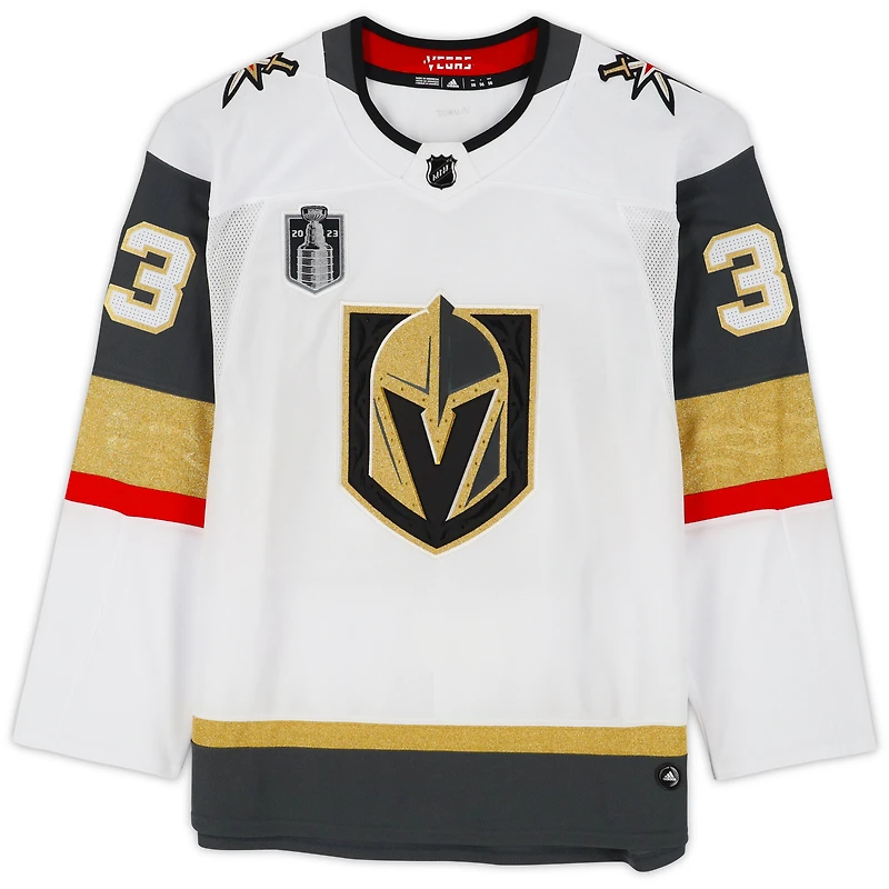 Maillot authentique adidas blanc autographié par Adin Hill Vegas Golden Knights avec écusson de la finale de la Coupe Stanley 2023