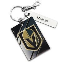 Black Vegas Golden Knights Personalized Leather Rectangle Keychain