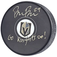 Rondelle de hockey autographiée par Brendan Brisson des Golden Knights de Vegas avec l'inscription « Go Knights Go! »