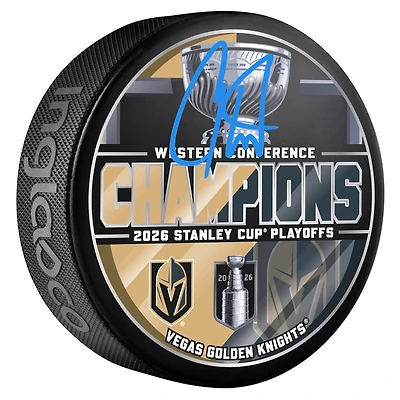 Carter Hart Vegas Golden Knights Autographed 2026 Western Conference Champions Hockey Puck