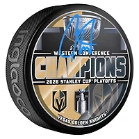 Carter Hart Vegas Golden Knights Autographed 2026 Western Conference Champions Hockey Puck