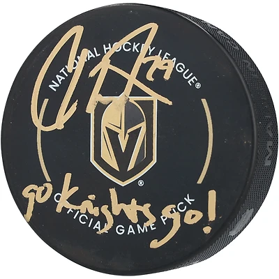 Carter Hart Vegas Golden Knights Autographed Official Game Puck with "Go Knights Go!" Inscription