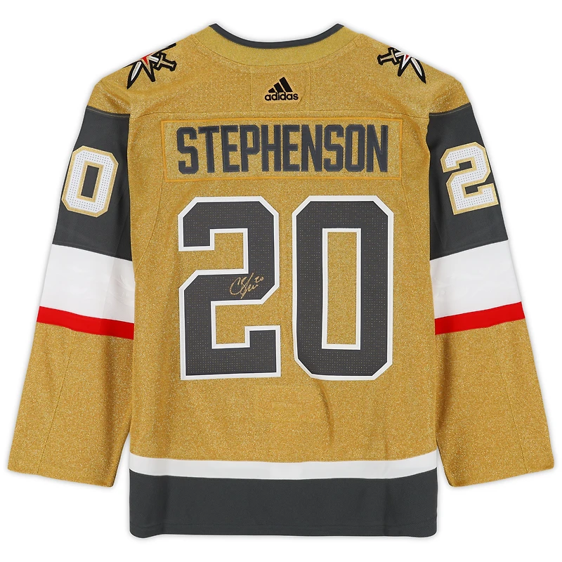 Maillot Adidas authentique doré autographié par Chandler Stephenson des Vegas Golden Knights, champions de la Coupe Stanley 2023, avec écusson de la Coupe Stanley