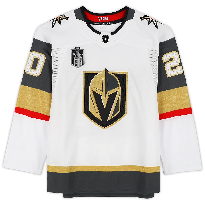 Maillot Adidas authentique blanc autographié par Chandler Stephenson des Vegas Golden Knights, champions de la Coupe Stanley 2023, avec écusson de la Coupe Stanley