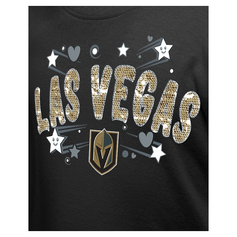 Girl's Youth New Era Black Vegas Golden Knights Flip Sequin T-Shirt