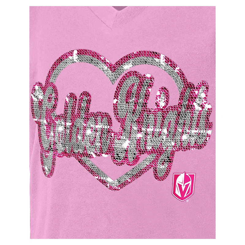 T-shirt à col en V sequins roses Vegas Golden Knights de New Era pour fille