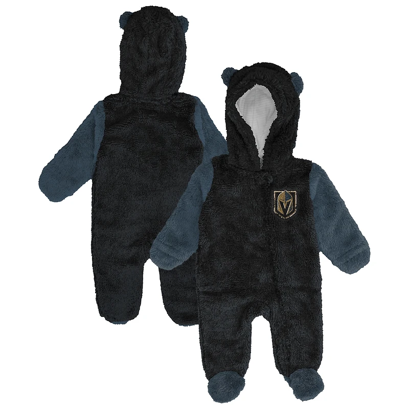 Infant & Newborn Outerstuff Black Vegas Golden Knights Stay Napping Fleece Bunting Full-Zip Hooded Sleeper