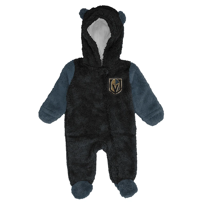 Infant & Newborn Outerstuff Black Vegas Golden Knights Stay Napping Fleece Bunting Full-Zip Hooded Sleeper