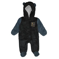 Infant & Newborn Outerstuff Black Vegas Golden Knights Stay Napping Fleece Bunting Full-Zip Hooded Sleeper