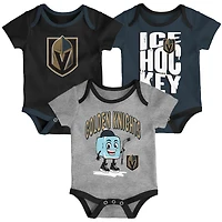 Infant & Newborn Outerstuff Vegas Golden Knights Triple Header Three-Piece Bodysuit Set