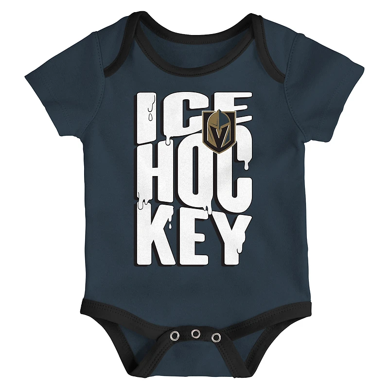 Infant & Newborn Outerstuff Vegas Golden Knights Triple Header Three-Piece Bodysuit Set