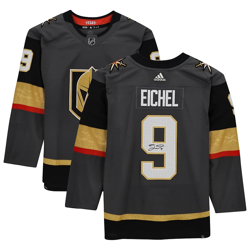 Maillot authentique adidas autographié par Jack Eichel Gray Vegas Golden Knights