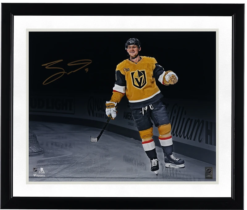 Jack Eichel Vegas Golden Knights Autographed 16" x 20" Gold Jersey Celebration Spotlight Photograph