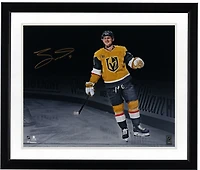 Jack Eichel Vegas Golden Knights Autographed 16" x 20" Gold Jersey Celebration Spotlight Photograph