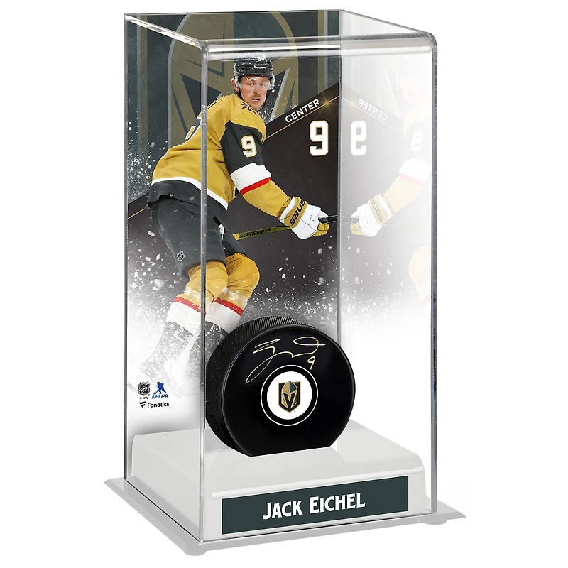 Rondelle autographiée par Jack Eichel Vegas Golden Knights avec étui de luxe pour rondelle de hockey