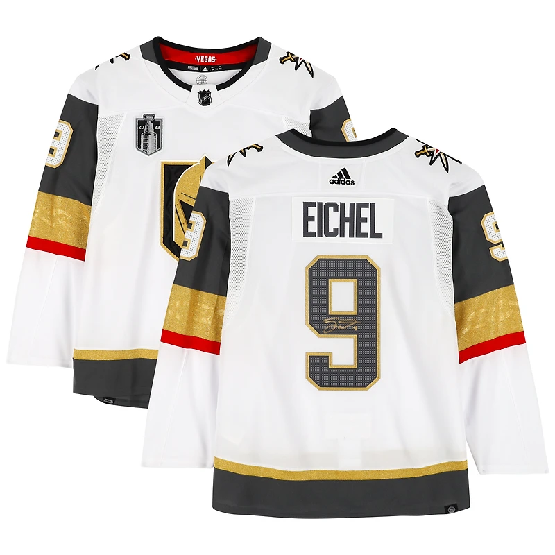 Maillot authentique Adidas blanc autographié par Jack Eichel Vegas Golden Knights avec écusson de la finale de la Coupe Stanley 2023