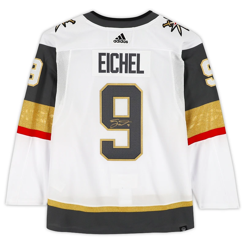 Maillot authentique Adidas blanc autographié par Jack Eichel Vegas Golden Knights avec écusson de la finale de la Coupe Stanley 2023