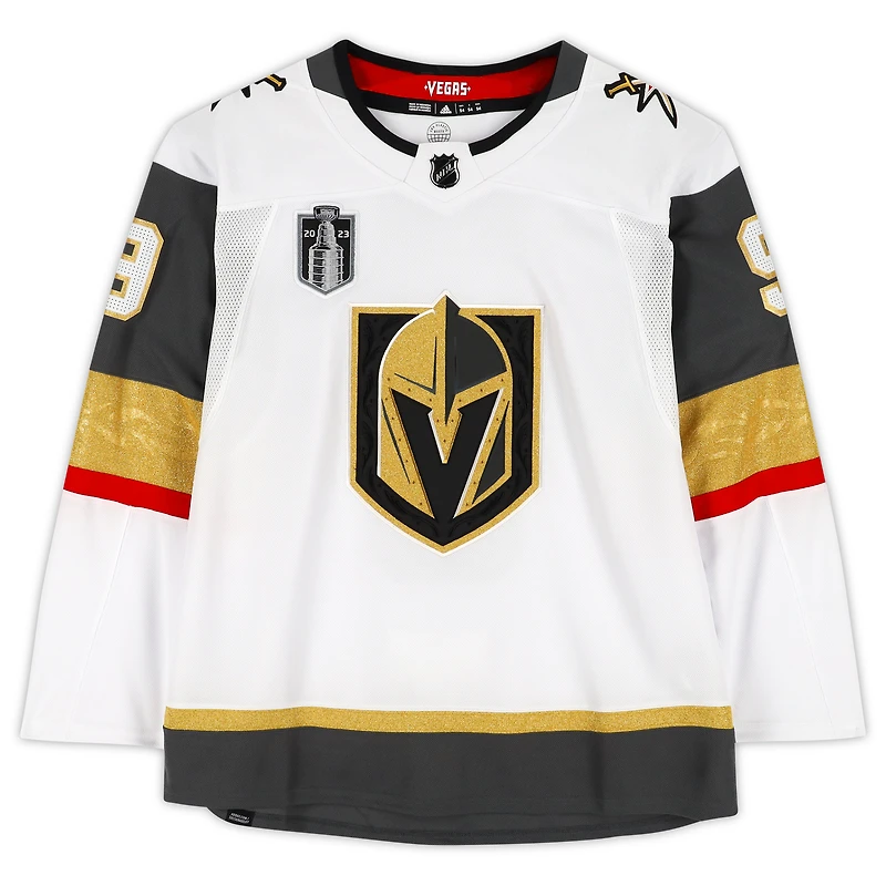 Maillot authentique Adidas blanc autographié par Jack Eichel Vegas Golden Knights avec écusson de la finale de la Coupe Stanley 2023