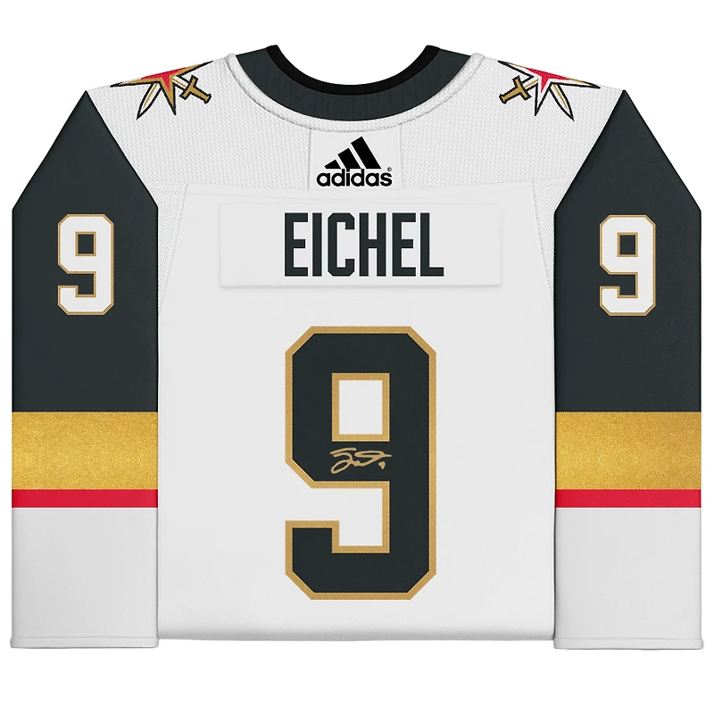 Maillot authentique Adidas blanc autographié par Jack Eichel Vegas Golden Knights avec écusson de la finale de la Coupe Stanley 2023