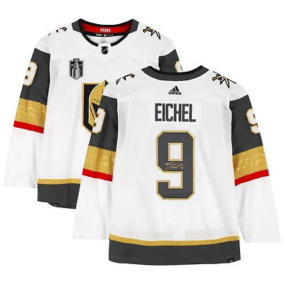 Maillot authentique Adidas blanc autographié par Jack Eichel Vegas Golden Knights avec écusson de la finale de la Coupe Stanley 2023