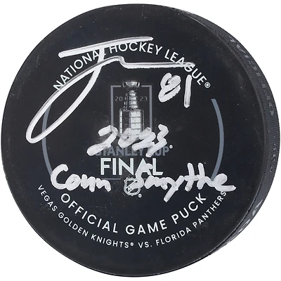 Rondelle officielle de match autographiée par Jonathan Marchessault des Golden Knights de Vegas pour la finale de la Coupe Stanley 2023 avec l'inscription « 2023 Conn Smythe »