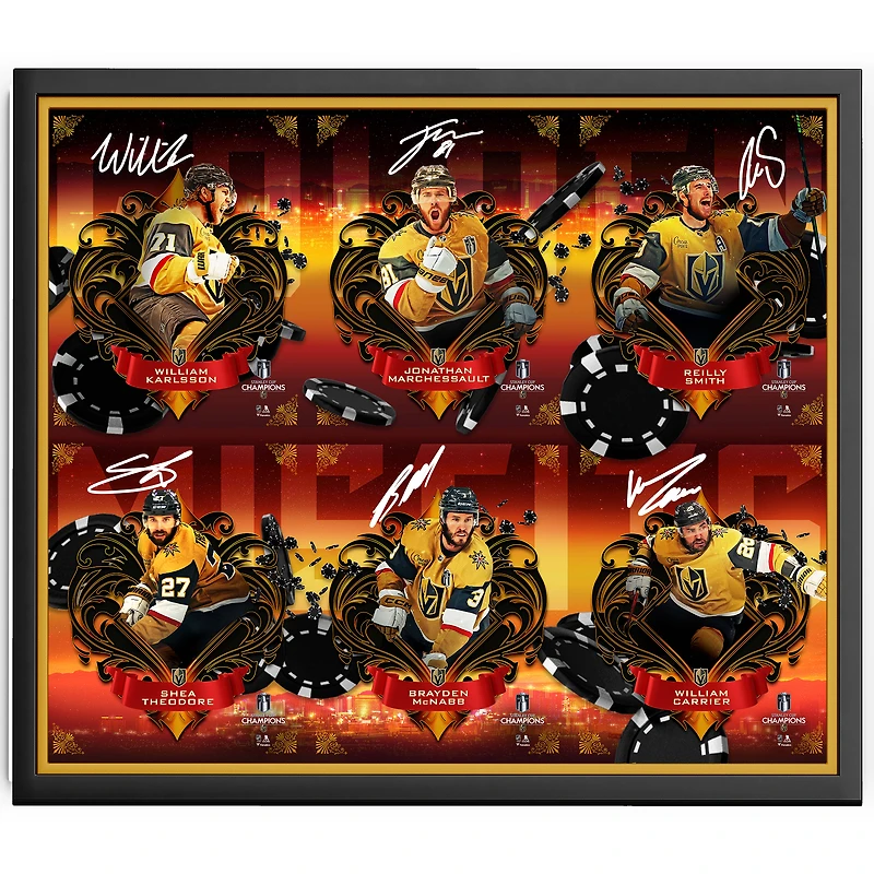 Photographie encadrée autographiée de 16" x 20" de Jonathan Marchessault, William Karlsson, Reilly Smith, Shea Theodore, Brayden McNabb et William Carrier, champions de la Coupe Stanley 2023 des Golden Knights de Vegas