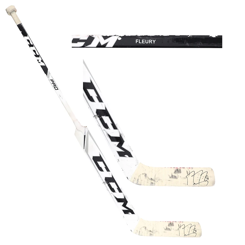 Marc-Andre Fleury Vegas Golden Knights Autographed Game-Used White CCM Stick from the 2017-18 NHL Season