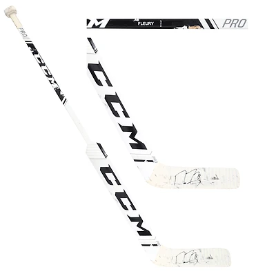Bâton CCM blanc autographié par Marc-André Fleury des Golden Knights de Vegas contre les Coyotes de l'Arizona le 1er mai 2021 - Victoire en carrière n° 489