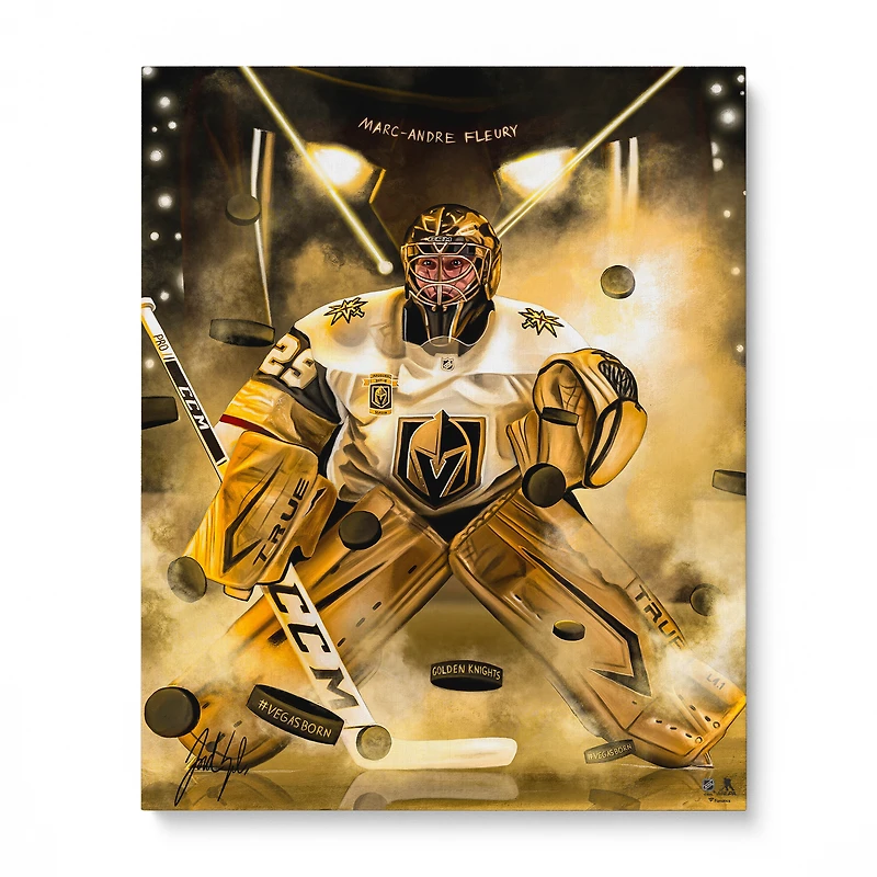 Impression giclée sur toile étirée de 16" x 20" de Marc-André Fleury Vegas Golden Knights - Art par Jordan Spector