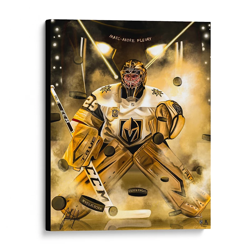 Impression giclée sur toile étirée de 16" x 20" de Marc-André Fleury Vegas Golden Knights - Art par Jordan Spector