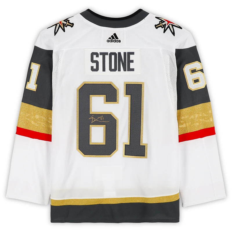 Maillot authentique adidas blanc autographié par Mark Stone Vegas Golden Knights avec écusson de la finale de la Coupe Stanley 2023