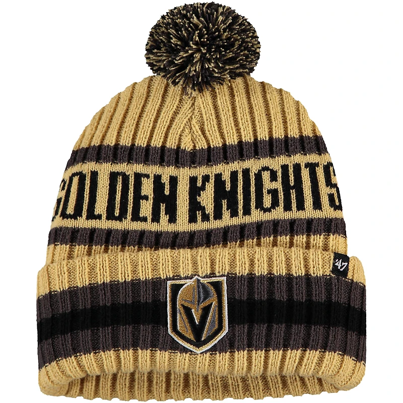 Bonnet en tricot à revers pour homme '47 Gold Vegas Golden Knights Bering avec pompon