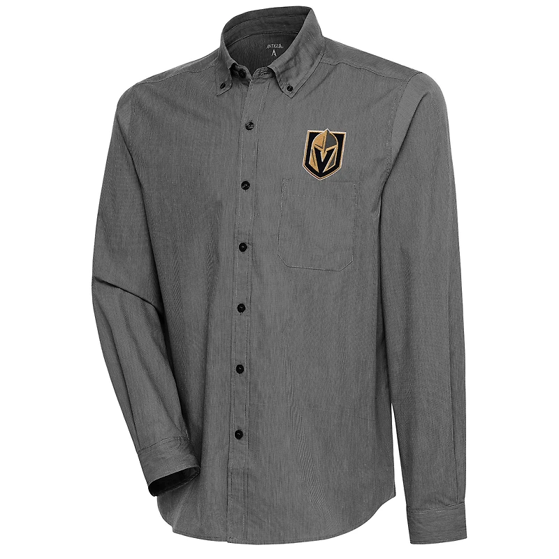 Men's Antigua Black Vegas Golden Knights Compression Tri-Blend Button-Down Shirt