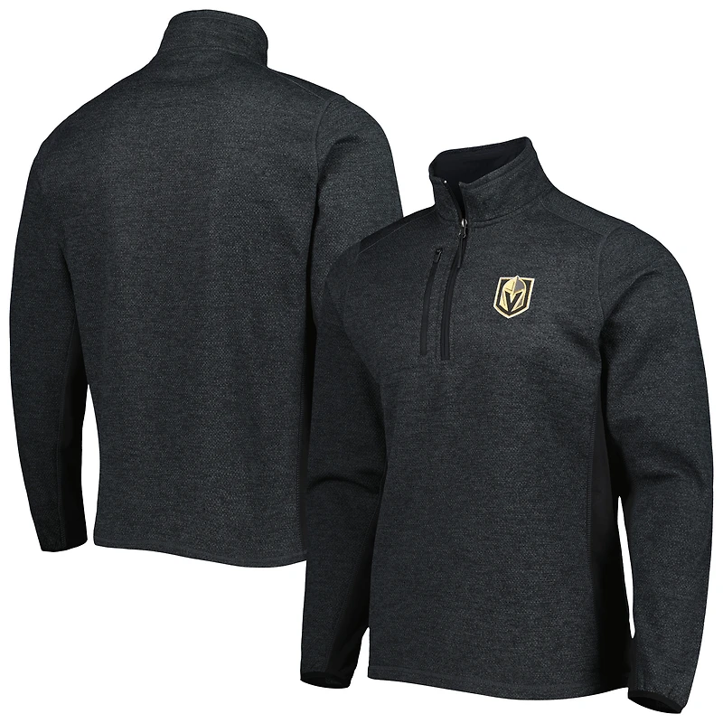 Men's Antigua Heathered Black Vegas Golden Knights Course Quarter-Zip Jacket