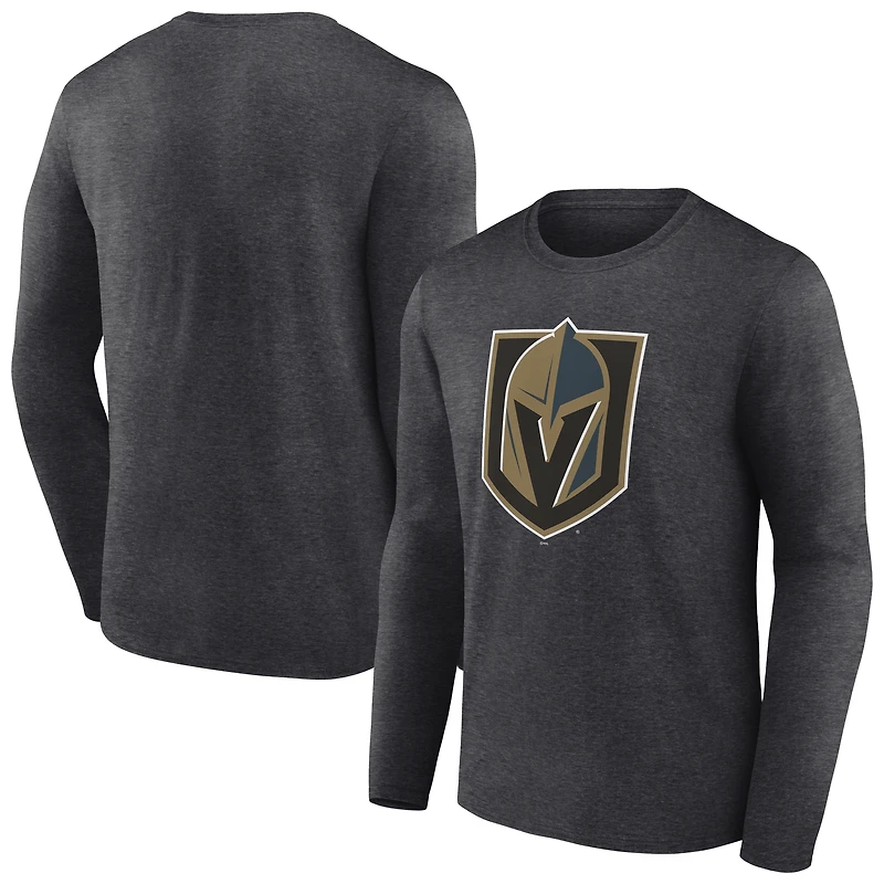 T-shirt à manches longues pour homme, couleur anthracite, avec logo principal des Golden Knights de Vegas