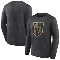 T-shirt à manches longues pour homme, couleur anthracite, avec logo principal des Golden Knights de Vegas