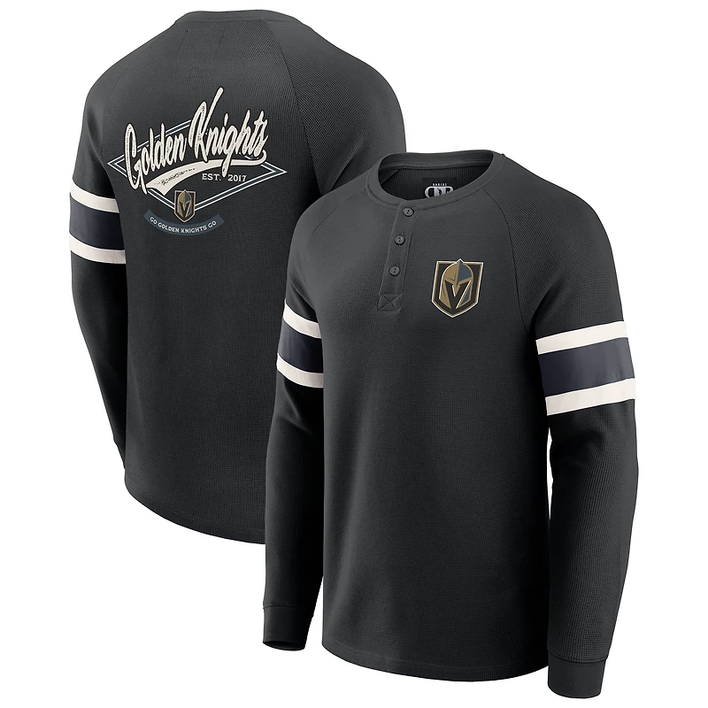 Men's Darius Rucker Collection by Fanatics Black Vegas Golden Knights Waffle-Knit Raglan Long Sleeve Henley T-Shirt