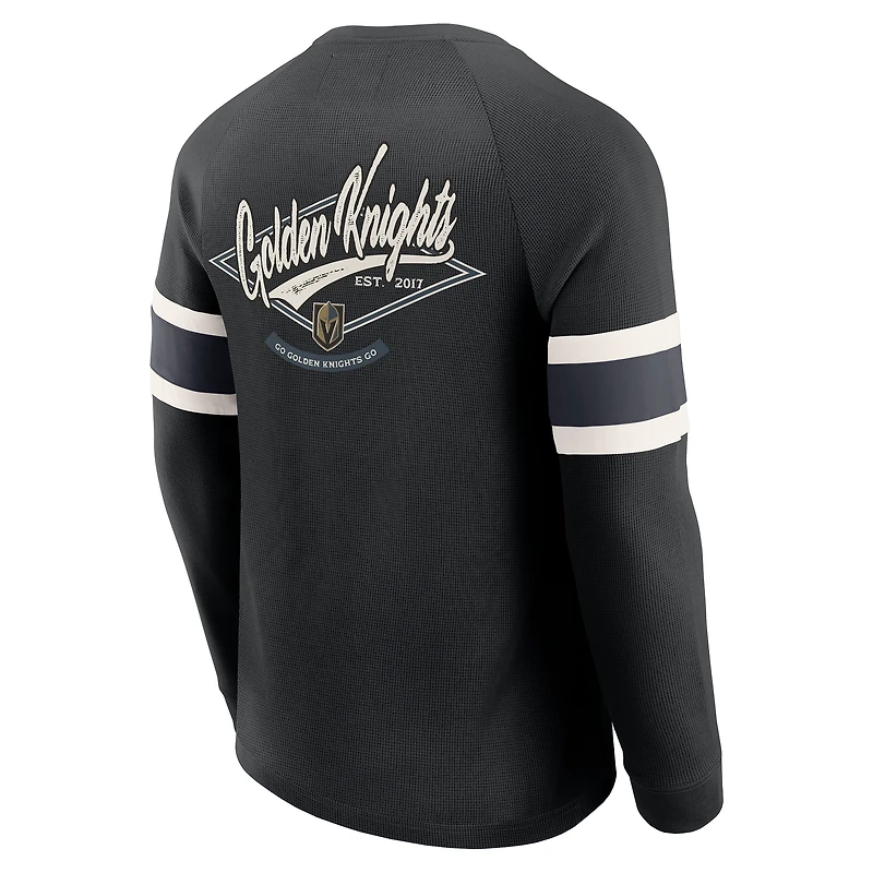 Men's Darius Rucker Collection by Fanatics Black Vegas Golden Knights Waffle-Knit Raglan Long Sleeve Henley T-Shirt